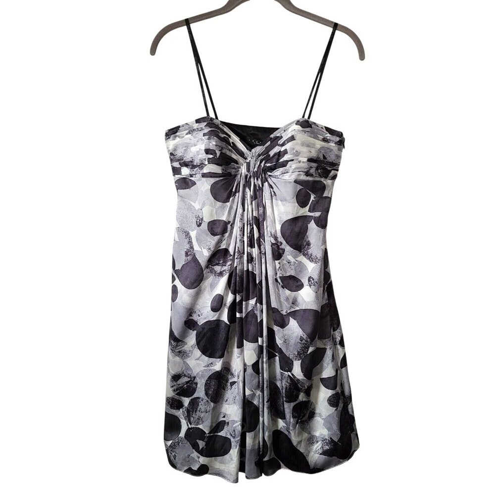 LAUNDRY by Shelli Segal Abstract Print Strapless Silk Mini Dress Sz 2 Black Gray - Picture 4 of 10